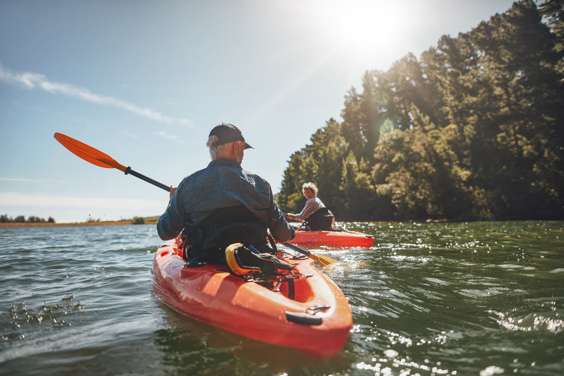 Couple kayaking on a sunny day